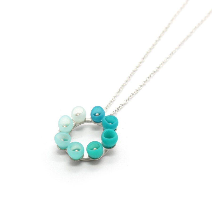 Mini colour fade pendant in sea green fade silicone by Jenny Llewellyn